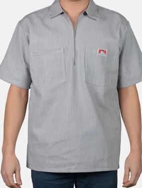 Ben Davis Railroad Hickory Stripe 1/2 Zip Short Sleeve, NWT